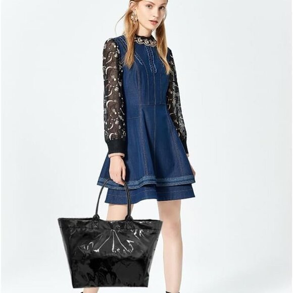 Women’s PVC Tote Bag Large Waterproof Clear Hobo Bag with Magnetic Closure - Picture 6 of 7